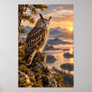 Affiche Hibou grand-duc sur la murale faunique de coucher