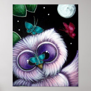 Affiche HIBOU JOUANT AVEC l'affiche de PAPILLONS