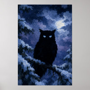 Affiche Hibou noir dans une nuit enneigée