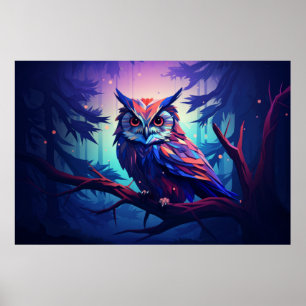 Affiche Hibou Oiseau Forêt animale Nature sauvage