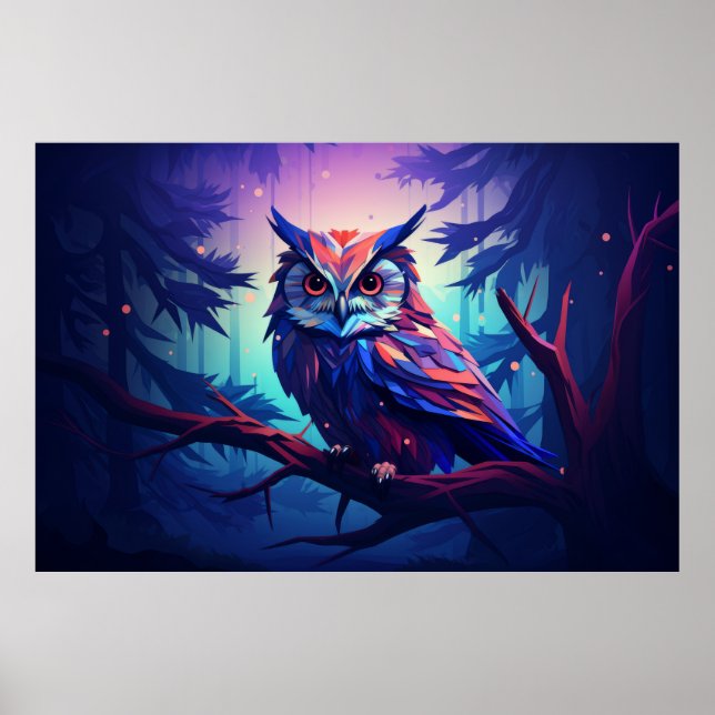 Affiche Hibou Oiseau Forêt animale Nature sauvage (Devant)