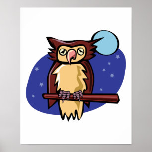 Affiche hibou perché au clair de lune