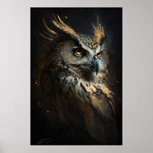Affiche Hibou Portrait Animal Nature Faune Peinture Sombre