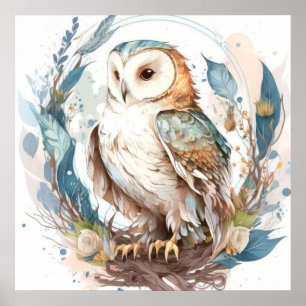 Affiche Hibou Portrait animal Peinture animalière Faune en