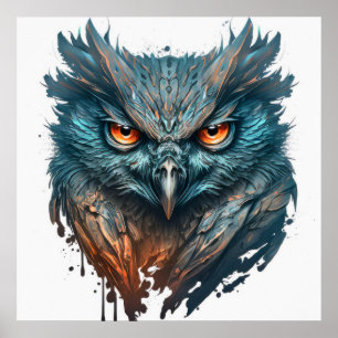 Affiche Hibou Portrait Animal Peinture Faune Extérieur Art