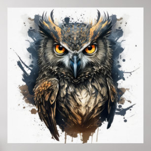 Affiche Hibou Portrait Animal Peinture Faune Extérieur Art
