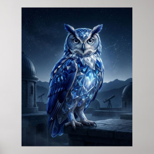 Affiche Hibou Saphir Nuit Céleste