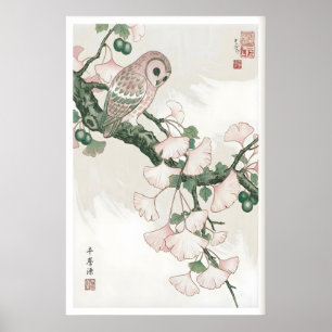 Affiche Hibou sur l'art mural Ginkgo - Botanique vintage c