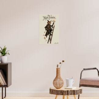 Affiche Hibou sur l'échelle de la bibliothèque