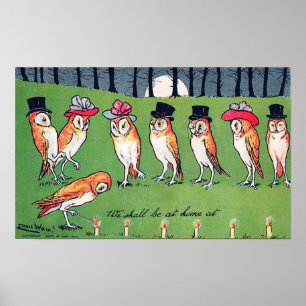 Affiche Hiboux au clair de lune, Louis Wain