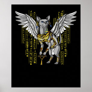 Affiche Hiéroglyphes d'Ankh de déesse de chat égyptien de