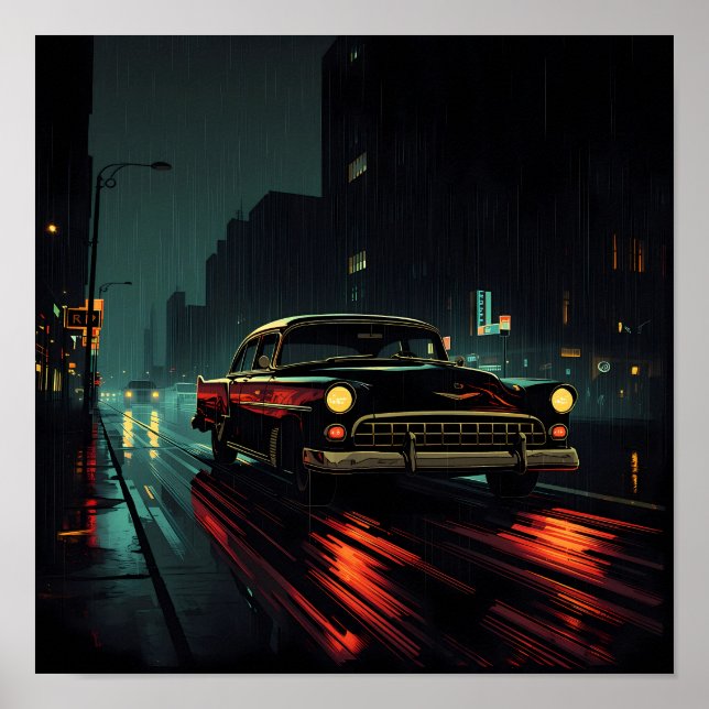 Affiche High-Contrast Film Noir: Backlit Evening Drive (Devant)