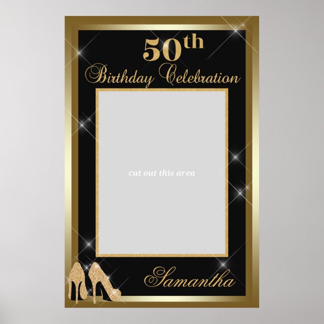 Affiche High Heels 50th Birthday Photo Prop Frame Gold (Devant)