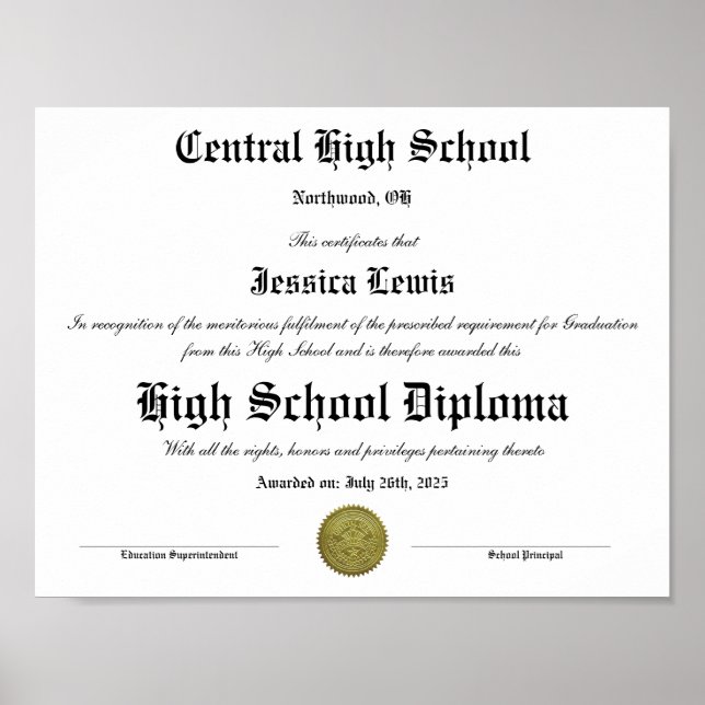 Affiche  High School Graduation Graduate Diploma (Devant)