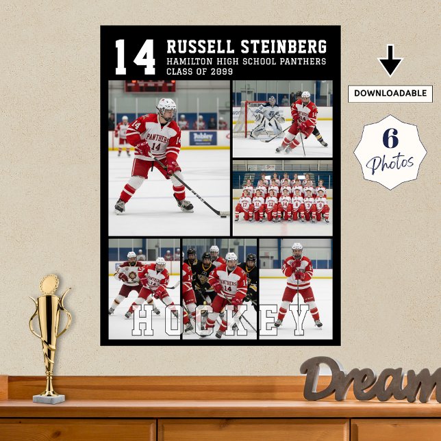 Affiche High School Hockey Senior Night 6 Photo Collage (Créateur téléchargé)