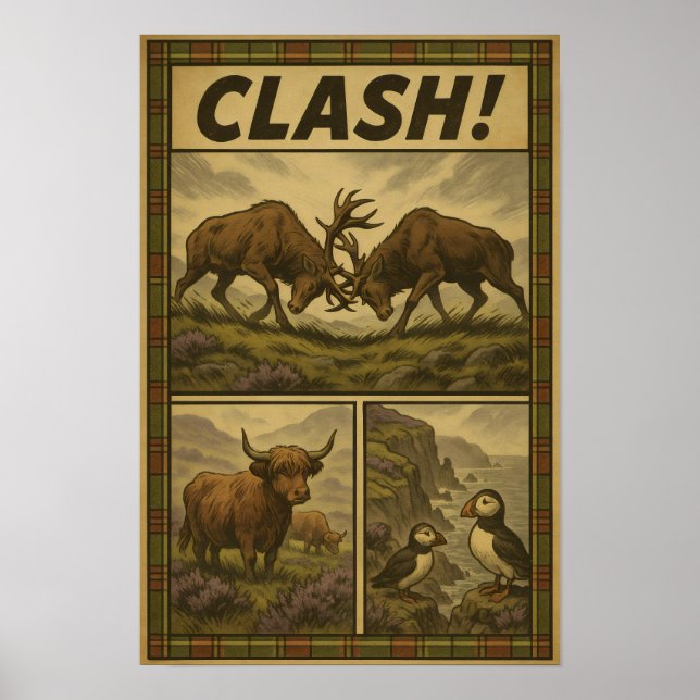 Affiche Highland Clash - Stands, Puffins et Bovins (Devant)