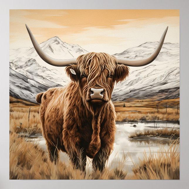 Affiche Highland cow Art (Devant)