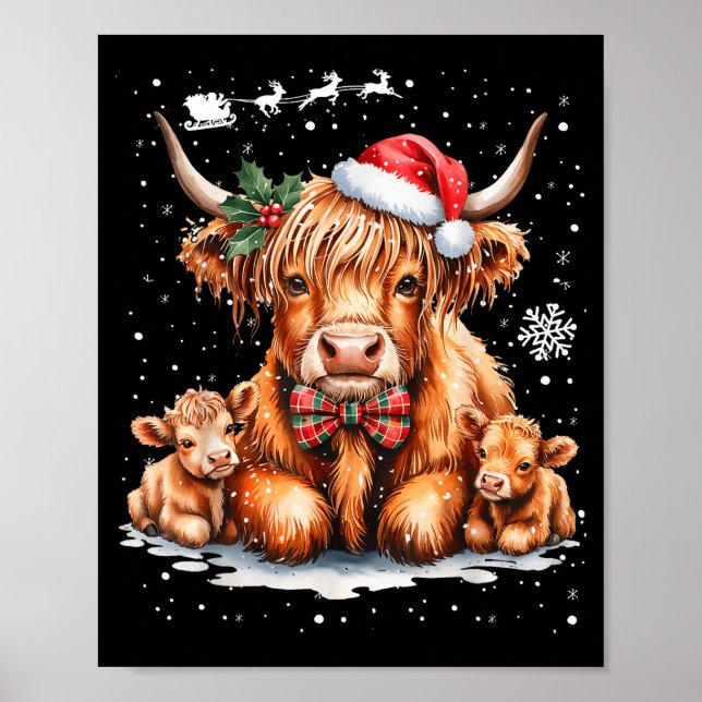 Affiche Highland Cow Christmas Outfit Idea Women Xmas High (Devant)