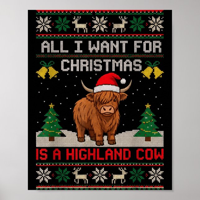 Affiche Highland Cow Christmas Ugly Sweater Style Festive  (Devant)