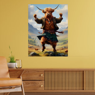 Affiche Highland Cow Dansant Le Highland Fling,