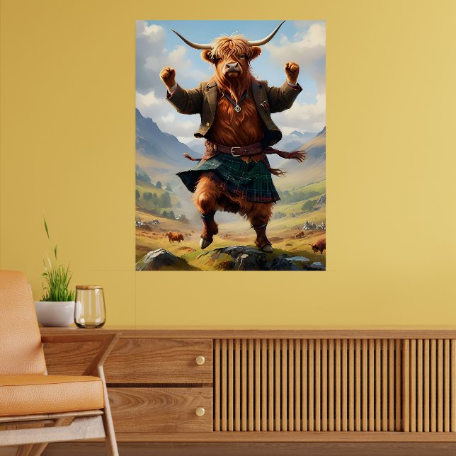 Affiche Highland Cow Dansant Le Highland Fling, (Salon 2)