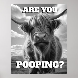 Affiche Highland Cow Es-tu Pooping Toilet Potty Humour