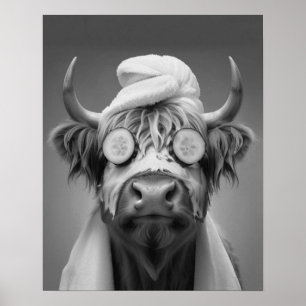 Affiche Highland Cow Funny Visage Masque Salle de bain