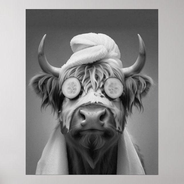 Affiche Highland Cow Funny Visage Masque Salle de bain (Devant)
