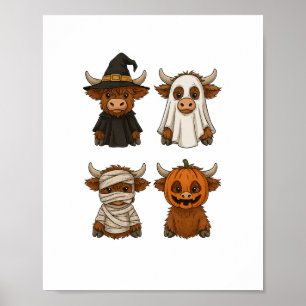 Affiche Highland Cow Halloween Funny automne Éffrayant