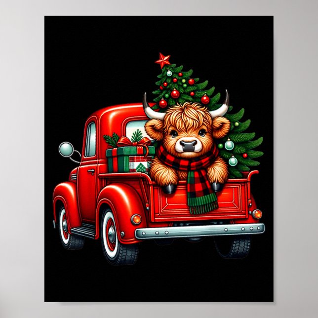Affiche Highland Cow In Truck Farm Farmer Christmas Cow Ca (Devant)
