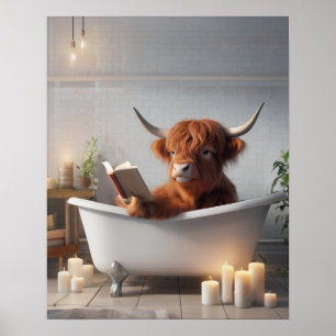 Affiche Highland Cow Lecture dans Bain Bain Salle de bain