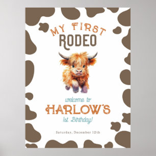 Affiche Highland Cow Mon premier rodéo 1er anniversaire