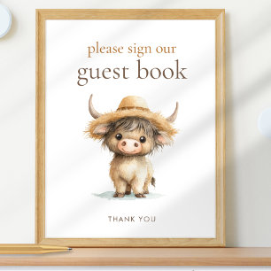 Affiche Highland Cow Please Sign Guest Book Baby shower