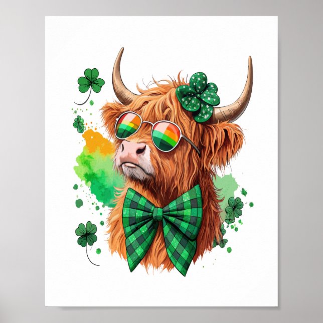 Affiche Highland Cow St Patrick's, Lucky Cow (Devant)