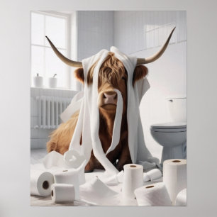 Affiche Highland Cow Toilette Papier Missel Salle de bain