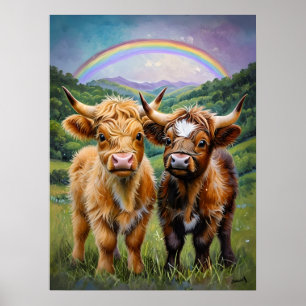 Affiche Highland Cows et Rainbow Nursery Art