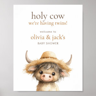 Affiche Highland Holy Cow Bienvenue au Baby shower Twins