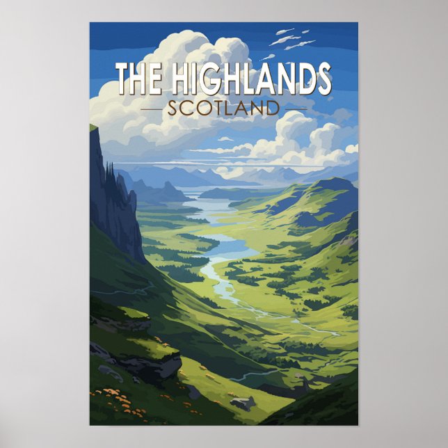 Affiche Highlands écossais Écosse Voyage Art Vintage (Devant)