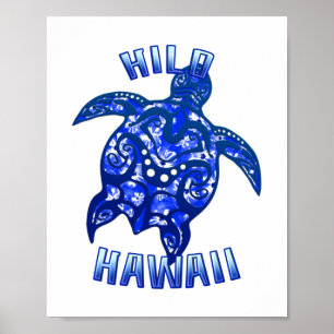 Affiche Hilo Hawaii Vacances Tortue Tribale