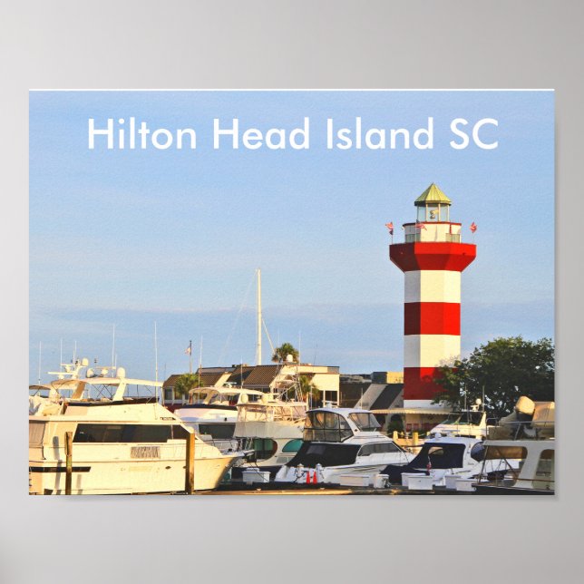 Affiche Hilton Head Island Lighthouse avec des bateaux sur (Devant)