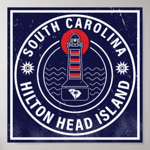 Affiche Hilton Head Island Lighthouse Retro Sunset