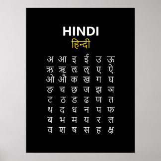 Affiche Hindi Alphabet अ–क्ष Devanagari Script