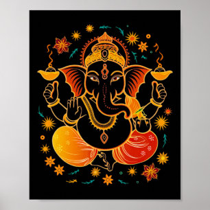 Affiche Hindu Ganesha Puja Eléphant Dieu Inde Méditation Y