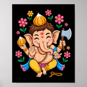 Affiche Hindu Ganesha Puja Eléphant Dieu Inde Méditation Y