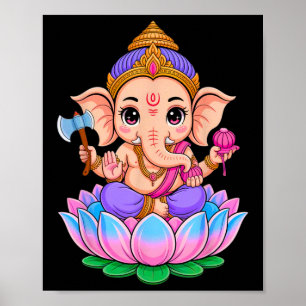 Affiche Hindu Ganesha Puja Eléphant Dieu Inde Méditation Y