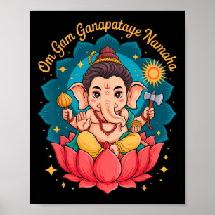 Affiche Hindu Ganesha Puja Eléphant Dieu Inde Méditation Y