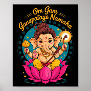 Affiche Hindu Ganesha Puja Eléphant Dieu Inde Méditation Y