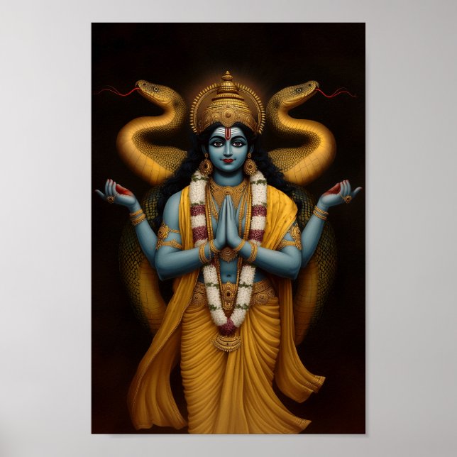 Affiche Hindu God Vishnu et Naga Shesha Portrait Art (Devant)