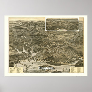 Affiche Hingham, MA Carte panoramique - 1885