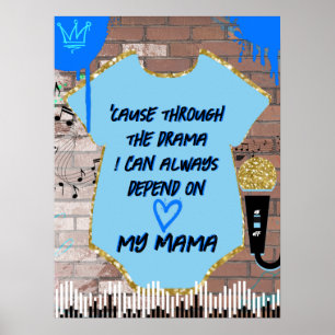 Affiche Hip Hop Bleu et Or 1er Anniversaire/Baby Shower de